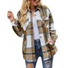 Womens Long Sleeve Plaid Shirts Flannel Lapel Button Down Shacket Jacket Coats