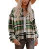 Womens Flannel Plaid Casual Button Down Shirt Blouses Shacket Jackets