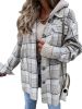 Women Flannel Plaid Long Sleeve Hooded Shirt Jacket