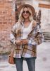 Women's Flannel Plaid Shacket Long Sleeve Button Down Flannel Shirts Plaid Jacket Coats With Chest Pocketed