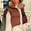 Brown Cropped Sleeveless Down Jacket Vest Coat Female Stand Collar Zipper Waistcoat 2021 Autumn Winter Ladies Casual Outerwear