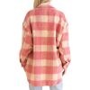 Womens Flannel Wool Blend Plaid Button Down Shacket Jacket Thick Coat