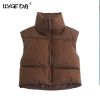 Brown Cropped Sleeveless Down Jacket Vest Coat Female Stand Collar Zipper Waistcoat 2021 Autumn Winter Ladies Casual Outerwear