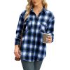 Womens Plaid Shirts Flannel Lapel Button Down Long Sleeve Shacket Jacket Loose Blouse Tops