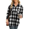 Womens Plaid Shirts Flannel Lapel Button Down Long Sleeve Shacket Jacket Loose Blouse Tops