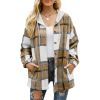 Women's Flannel Plaid Jacket Long Sleeve Button Down Shirts Hooded Coats Shacket