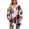 Women's Flannel Plaid Jacket Long Sleeve Button Down Shirts Hooded Coats Shacket