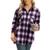 Womens Plaid Shirts Flannel Lapel Button Down Long Sleeve Shacket Jacket Loose Blouse Tops