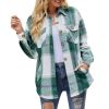 Womens Long Sleeve Plaid Shirts Flannel Lapel Button Down Shacket Jacket Coats