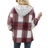 Women's Flannel Plaid Jacket Long Sleeve Button Down Shirts Hooded Coats Shacket