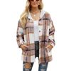 Women's Flannel Plaid Jacket Long Sleeve Button Down Shirts Hooded Coats Shacket