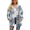 Women's Flannel Plaid Jacket Long Sleeve Button Down Shirts Hooded Coats Shacket