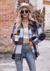 Women's Flannel Plaid Shacket Long Sleeve Button Down Flannel Shirts Plaid Jacket Coats With Chest Pocketed